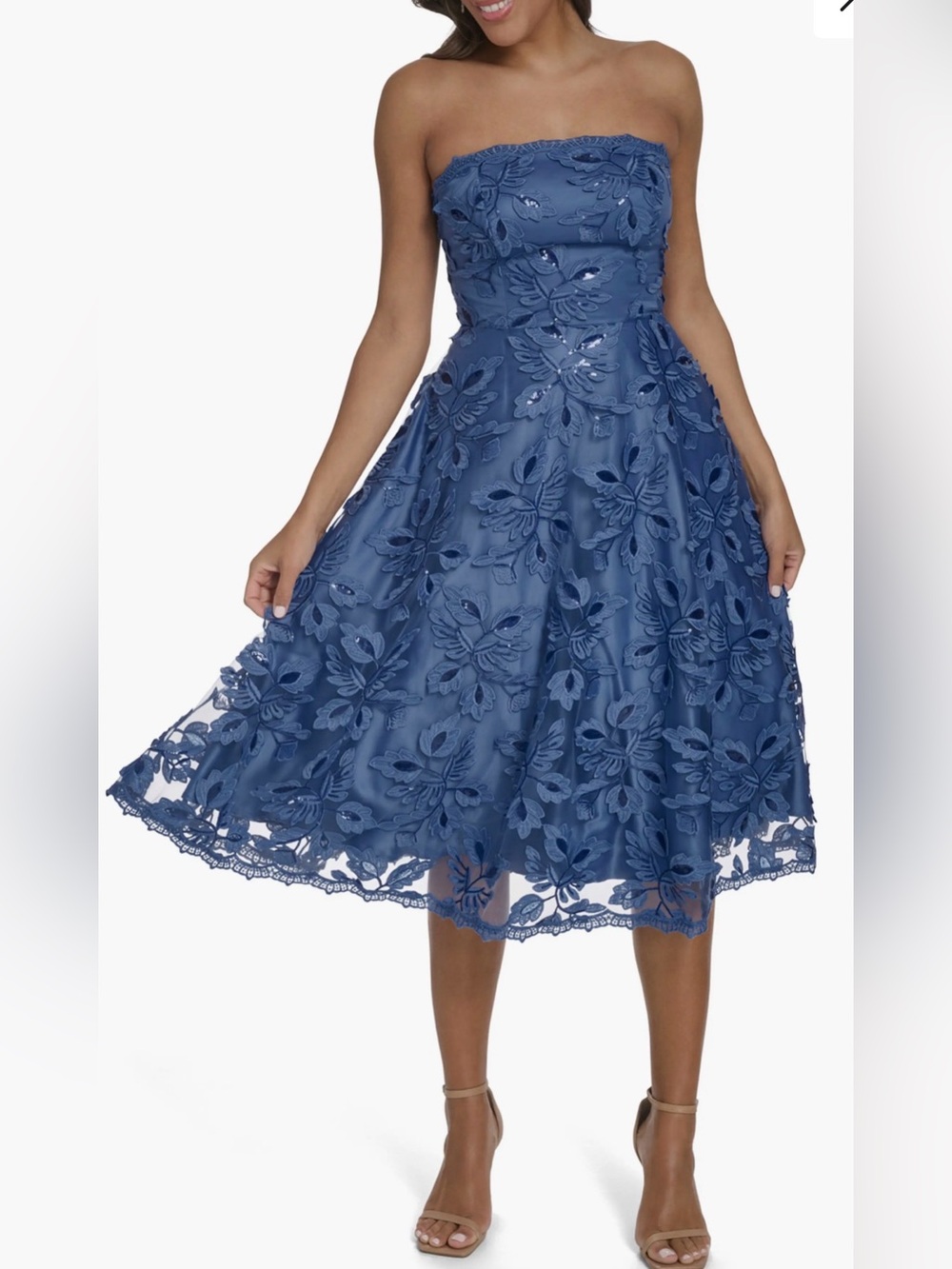 Eliza J Strapless Floral Lace Midi Dress, Size 8
